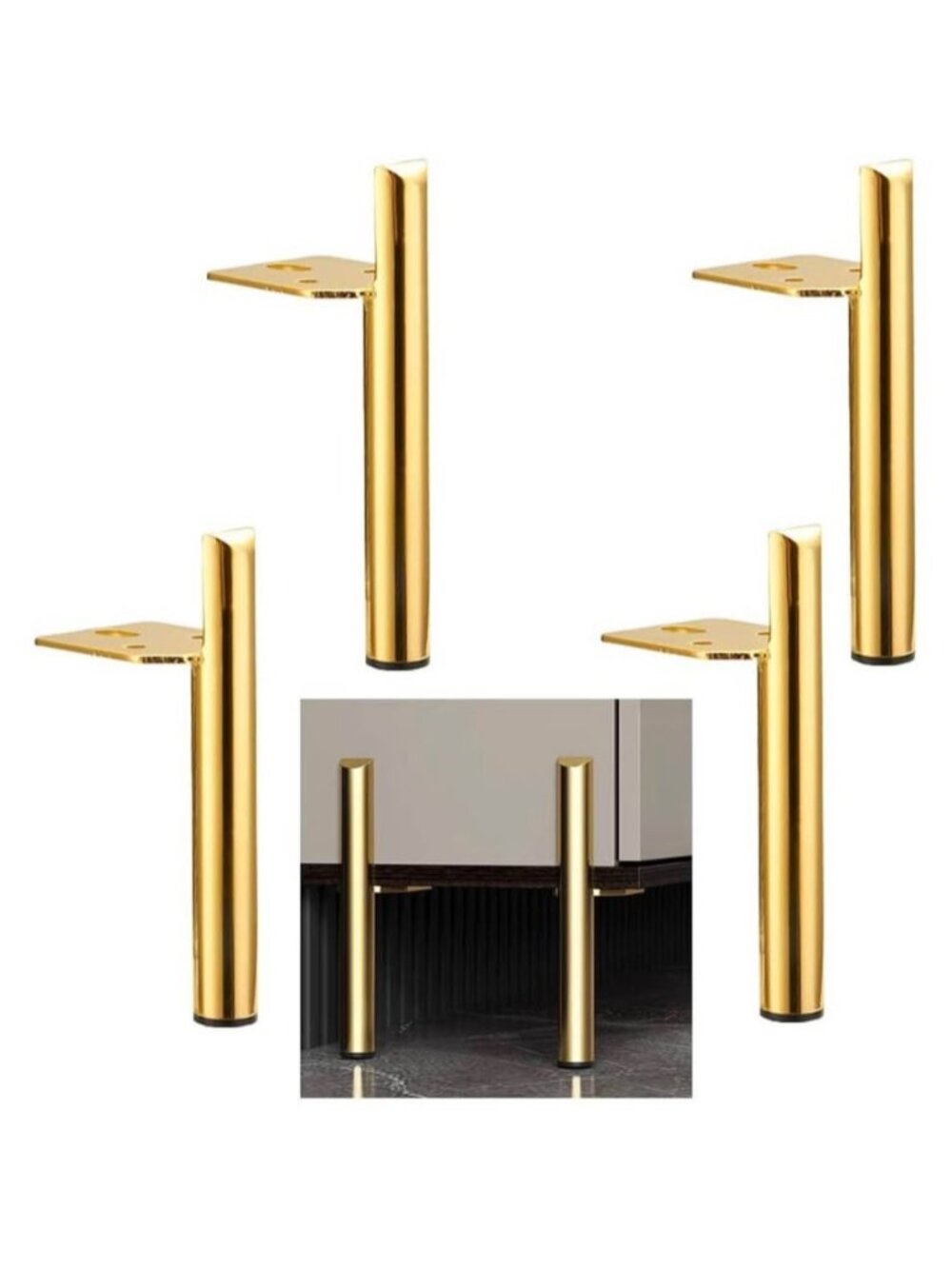 NEW Set of 4 Shiny Gold Metal Furniture Legs